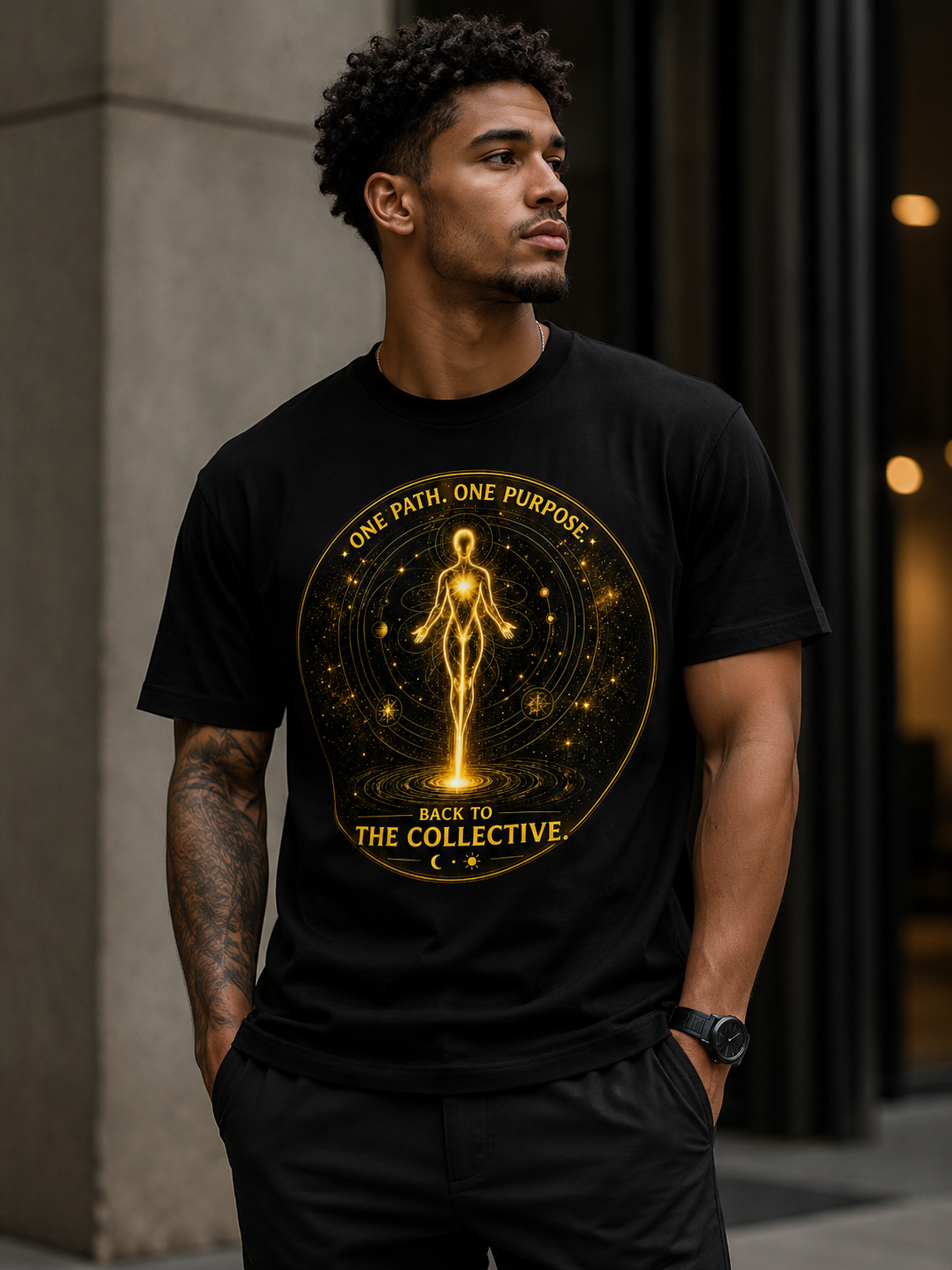 Spiritual Graphic Tee — “One Path, One Purpose: Back to the Collective”